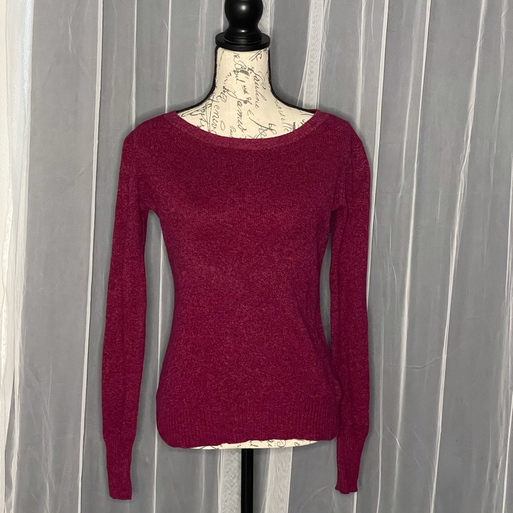 Express women’s pink and black marbled sweater with crew neck